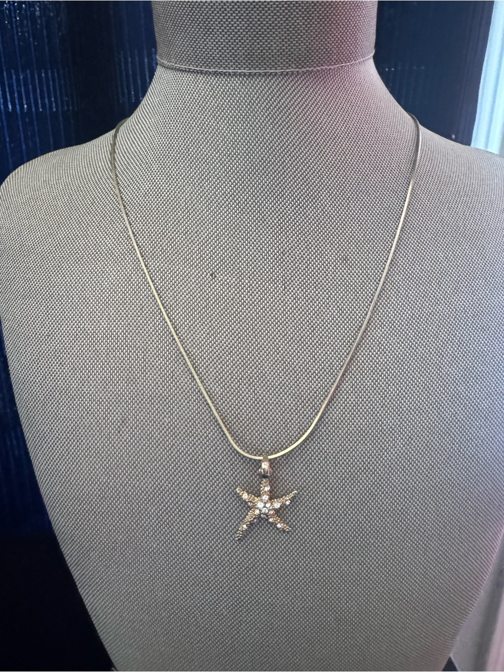 Gold Starfish Pendant Necklace - Sparkling Crystal Accents